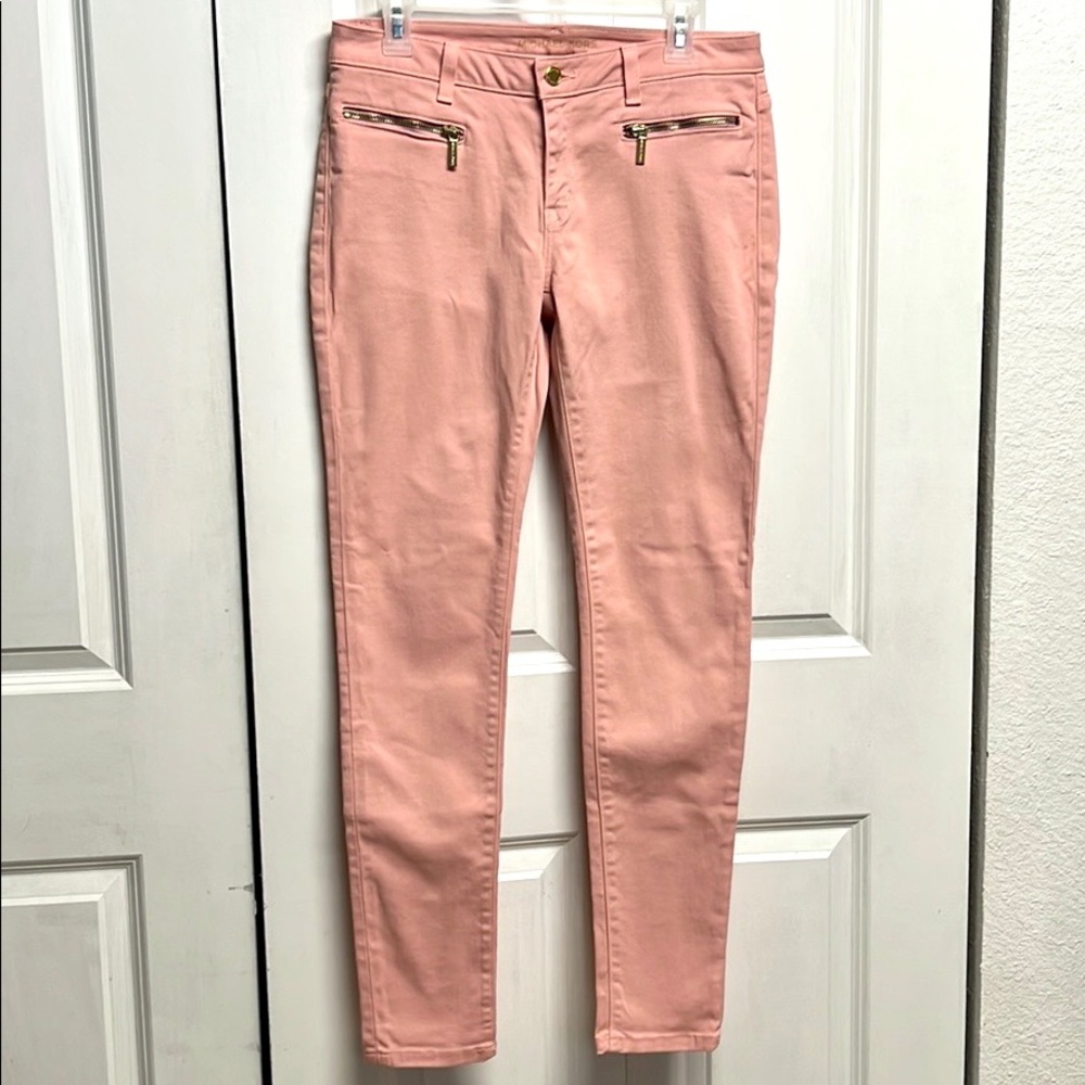 Michael Kors Izzy Zipper Pockets Skinny Peach Stretch Jeans Size 8